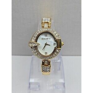 Elgin EG400 124 VJ21 Gold Tone Crystal Quartz Ladies Watch New Battery Vintage